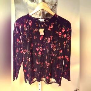 J Jill (NWT) Velvet black floral top